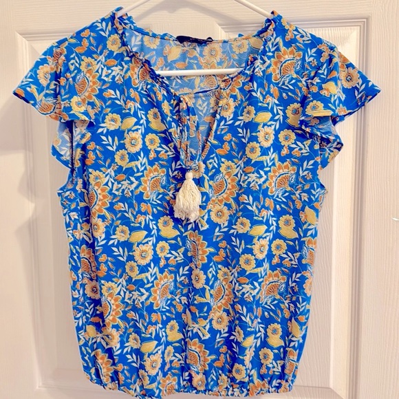 Blue Floral Top with Yellow Accents - Picture 1 of 5